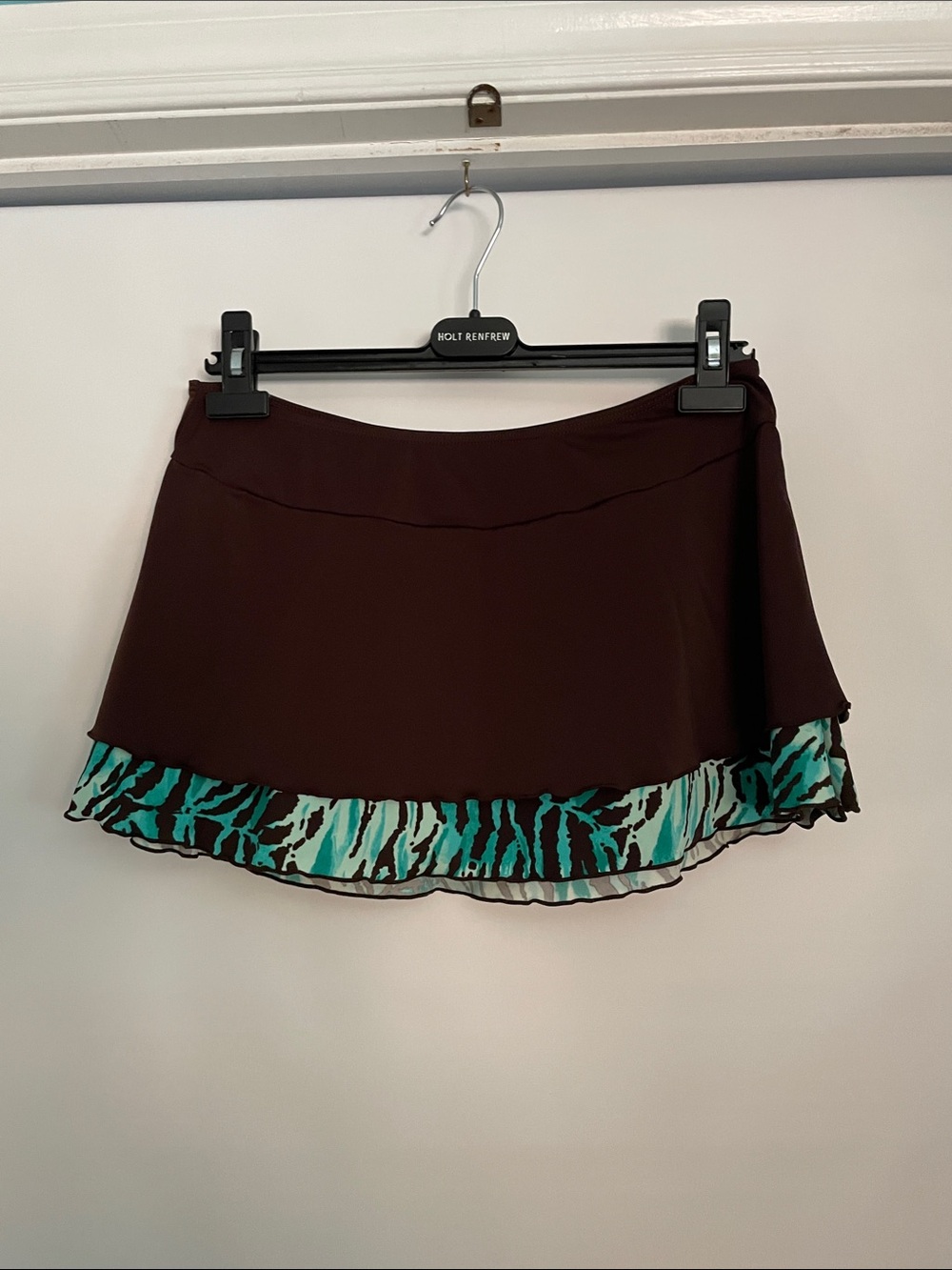 Baltex Women’s Swim Coverup Skirt - Brown with Teal Print Trim NWOT 8